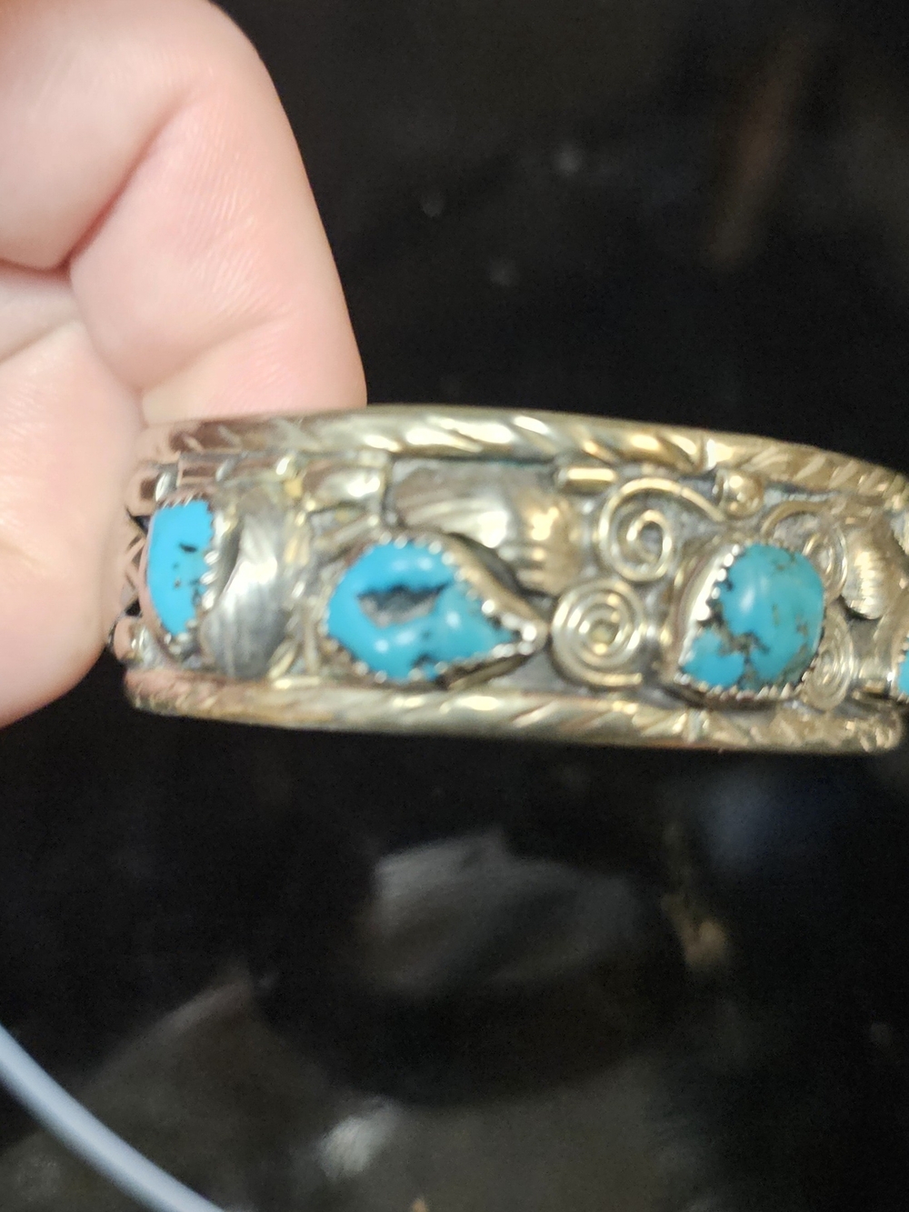 Vintage 1960s/1970s Navajo Heavy-Gauge Sterling Silver & Natural Turquoise Cuff